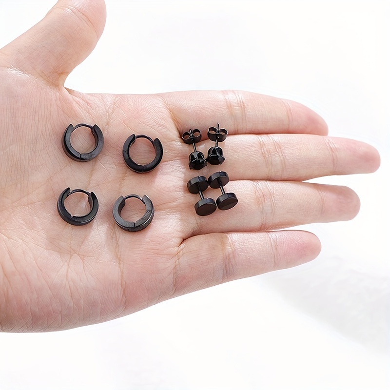 10 Pairs Stainless Steel Stud Earrings For Men Casual Hoop Earrings